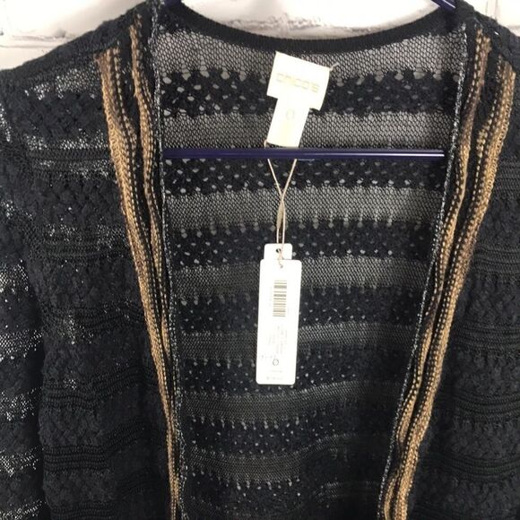 Chico’s Cardigan duster black Drama Ruffle Elizabeth Black sz 0 cotton Rayon NWT - Picture 3 of 6